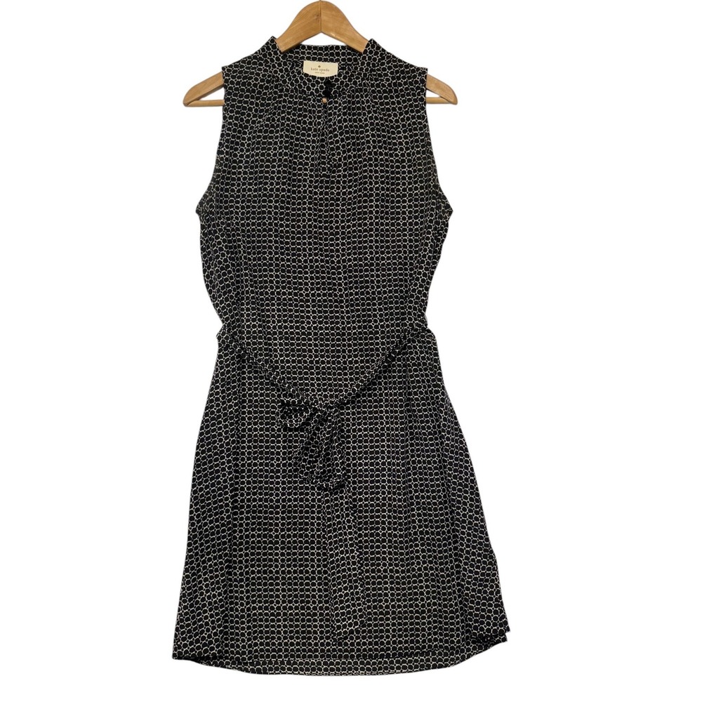 Kate Spade New York Black White Geometric Pebble Print‎ 100% Silk Dress Medium
